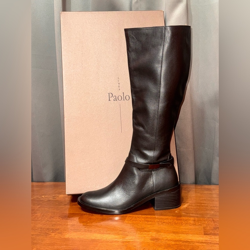 Linea Paolo Kamile Knee High Wide Calf Riding Boot Black Size 9.5 16.25” calf